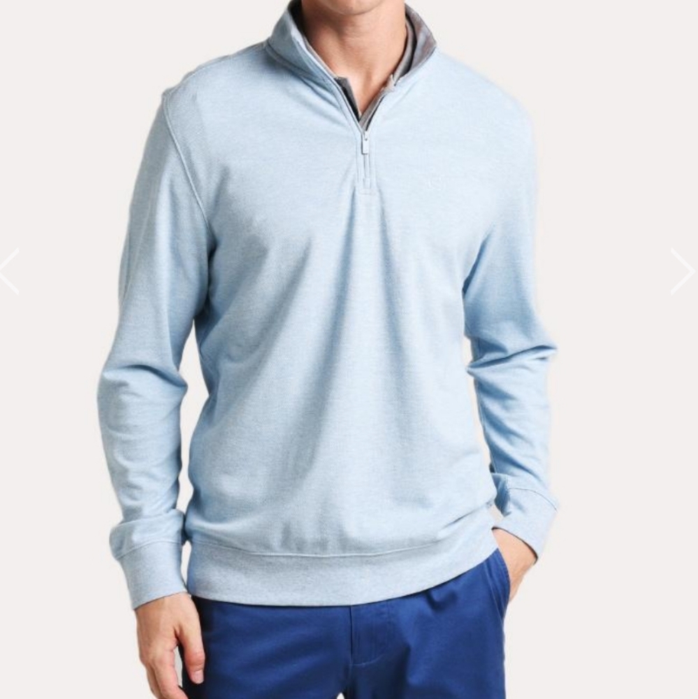 Southern tide men's quarter zip pullover the skipjack in light blue size XL